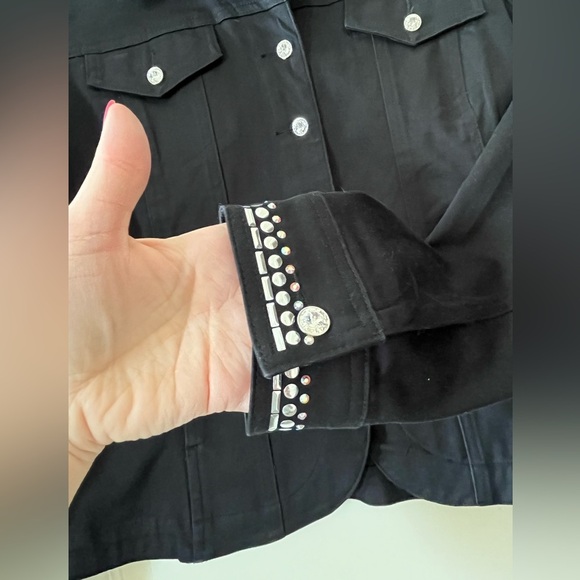 Christine Alexander Vintage Black Jean Jacket with Rhinestoned Crown Size Med - Picture 7 of 16